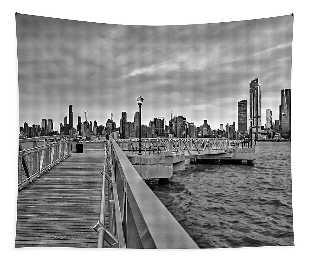Nyc Skyline Tapestry featuring the photograph New York City Skyline in Pastels BW by Susan Candelario