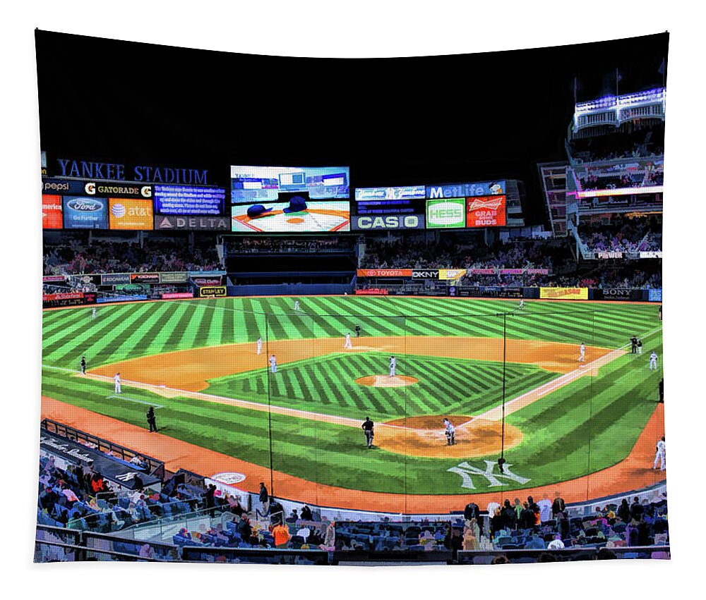 Yankee Stadium Tapestry featuring the painting New York Yankees Baseball Ballpark Stadium by Christopher Arndt