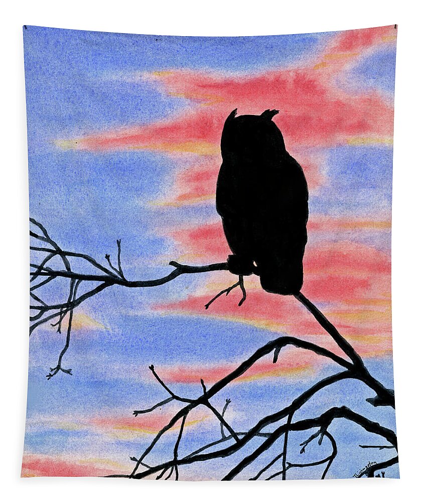 Great Horned Owl Tapestry featuring the painting Night Hunter by Timothy Livingston