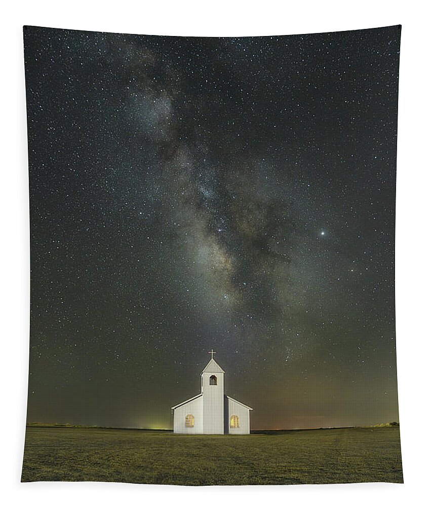 Milky Way Tapestry featuring the photograph Nighttime at The Chapel Revisited by James Clinich