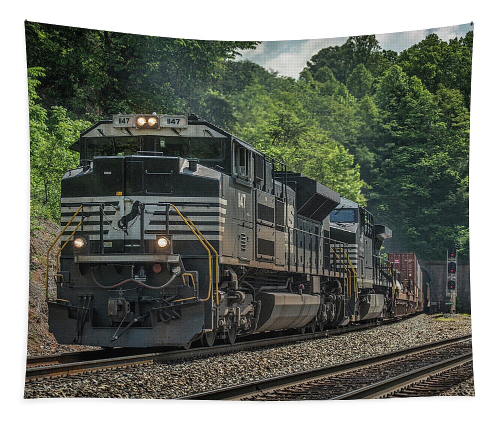 Railroad Tapestry featuring the photograph Norfolk Southern 847 at Montgomery Tunnel by Jim Pearson