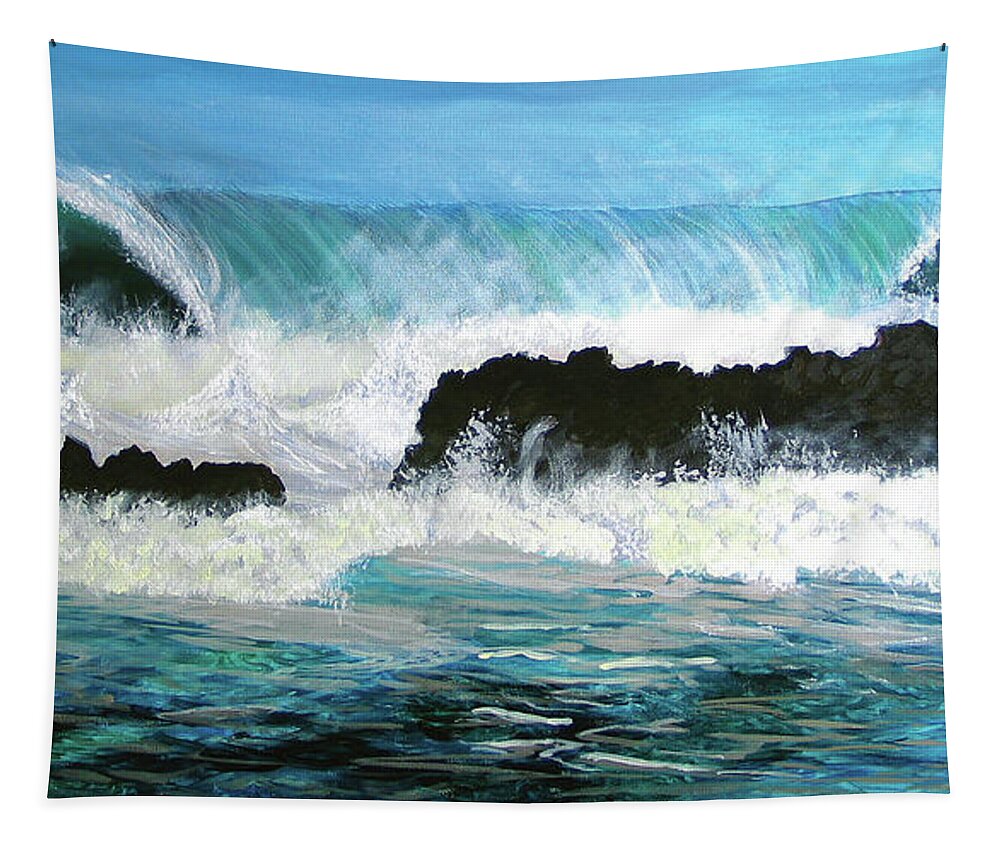 Hawaii Tapestry featuring the painting North Shore Wave by Megan Collins