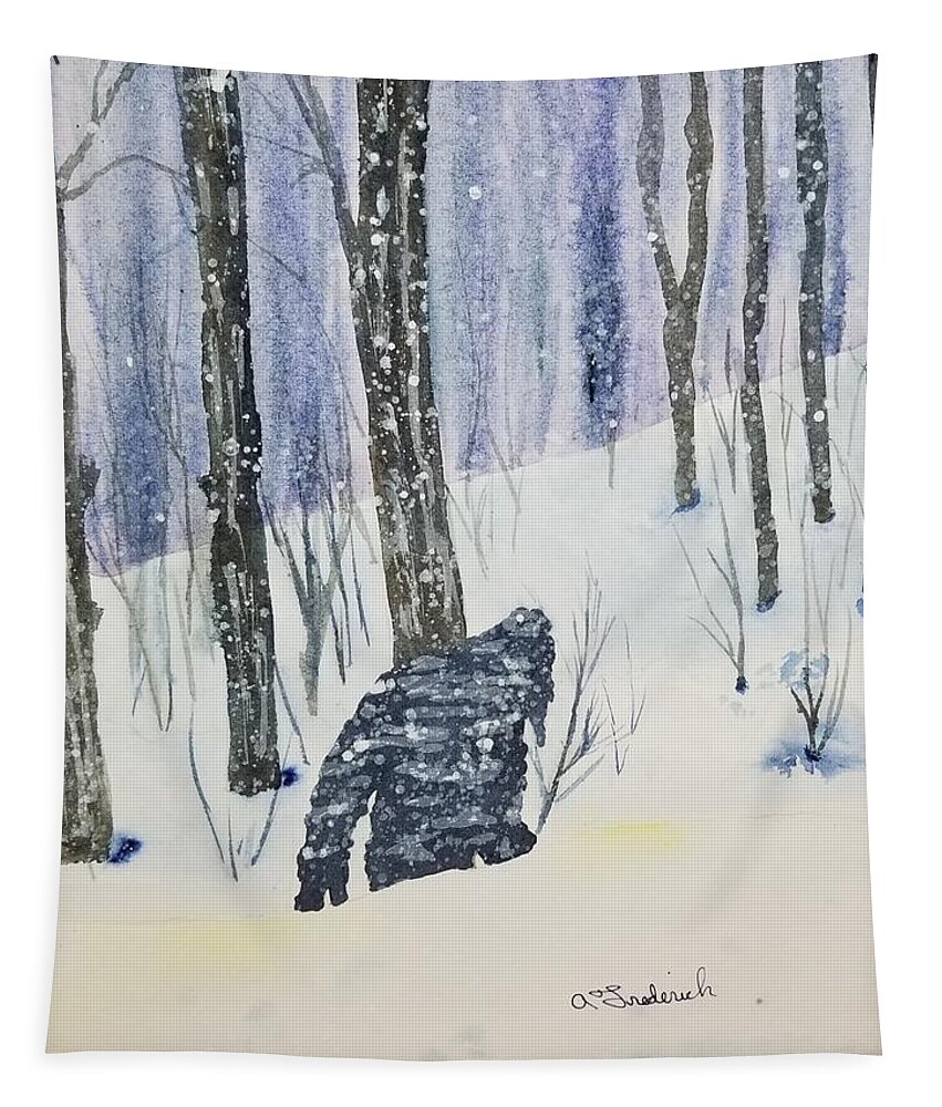 Winter Tapestry featuring the painting Not in my backyard by Ann Frederick