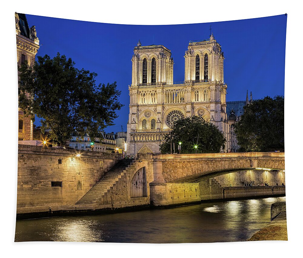 Notre Dame Cathedral Evening Tapestry featuring the photograph Notre Dame Cathedral Evening by Jemmy Archer