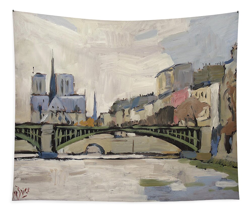 Notre Dame Tapestry featuring the painting Notre Dame during winter II by Nop Briex