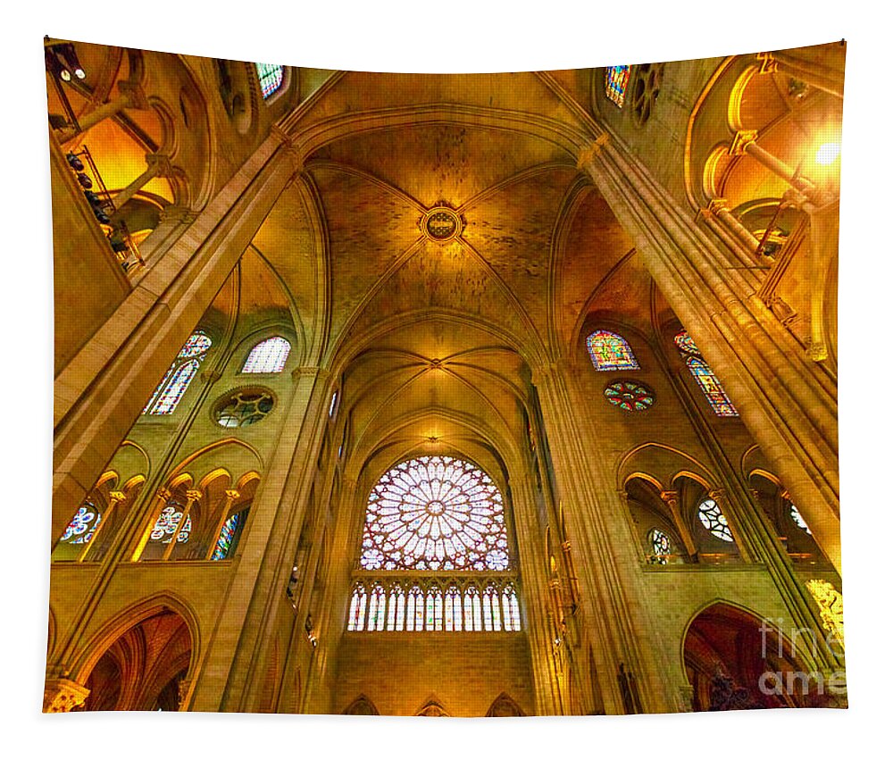 Paris Tapestry featuring the photograph Notre Dame rose window by Benny Marty