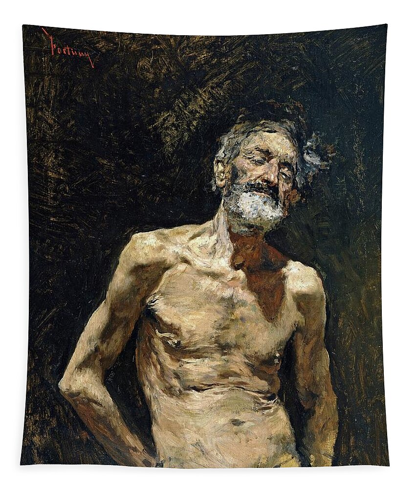 Maria Fortuny Tapestry featuring the painting 'Nude Old Man in the Sun', ca. 1871, Spanish School, Oil on canvas, 76 ... by Mariano Fortuny y Marsal -1838-1874-