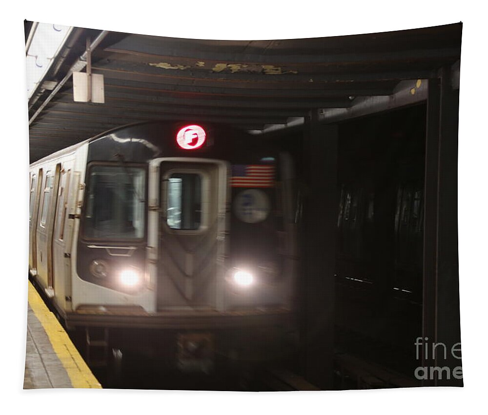 Nyc Tapestry featuring the photograph NYC Subway F Train by Chuck Kuhn