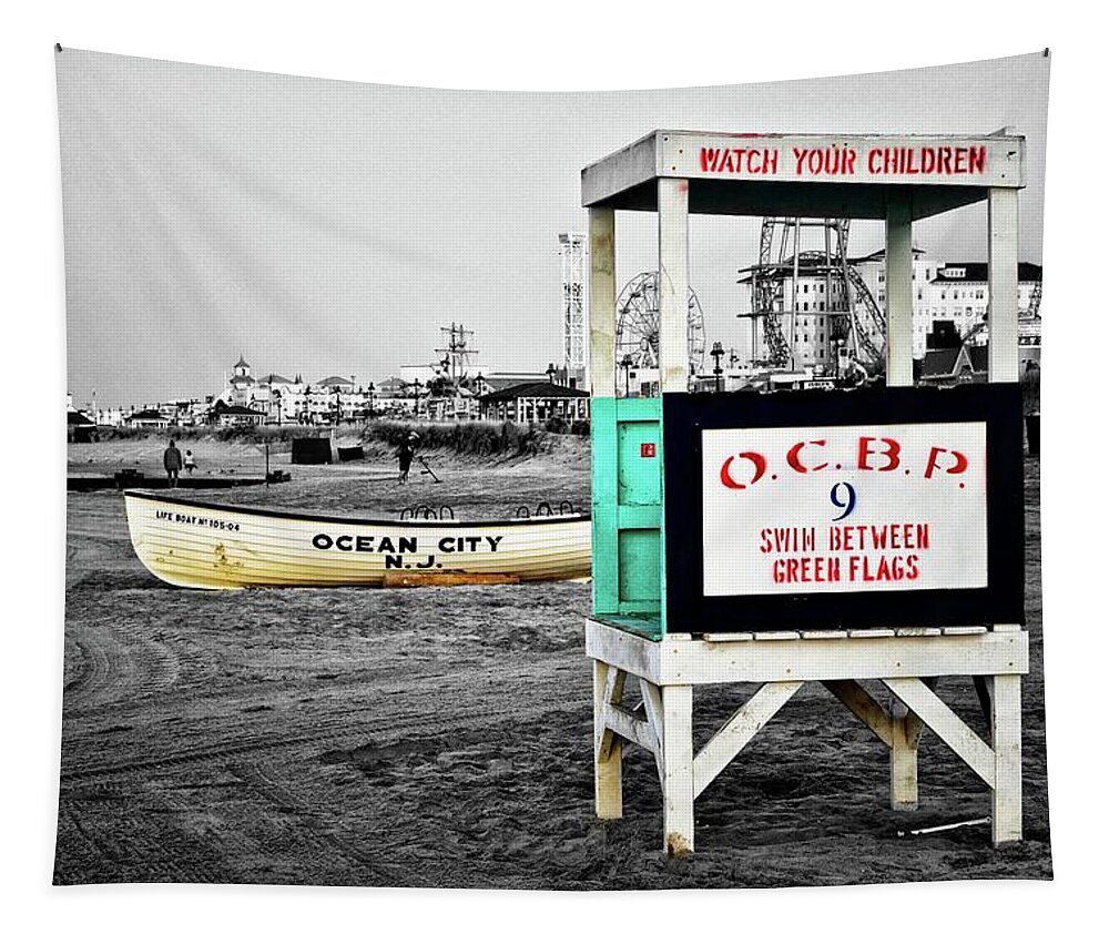 Ocean City Tapestry featuring the photograph Ocean City NJ Lifeguard Stand by James DeFazio