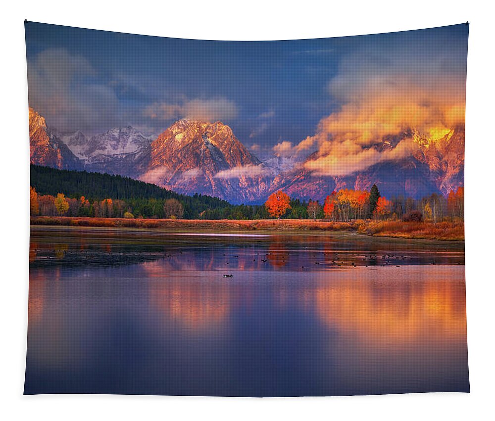 October Tapestry featuring the photograph Sunrise At Oxbow Bend by Chris Steele