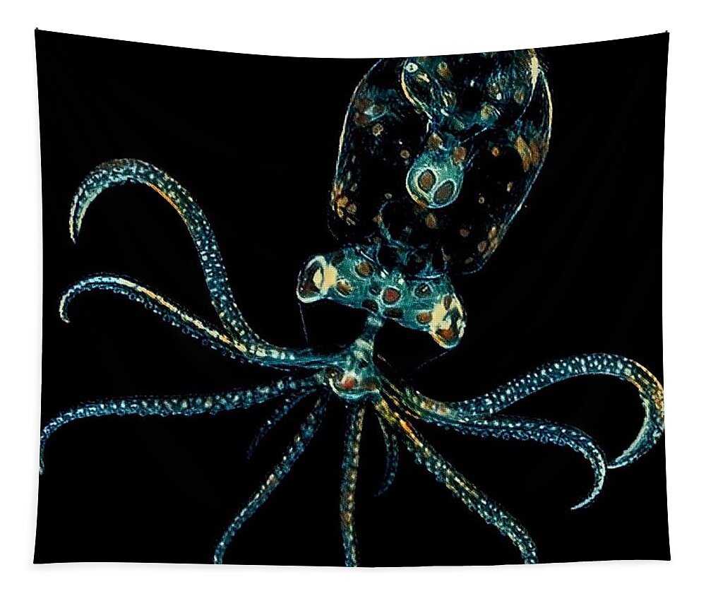 Octopus Tapestry featuring the mixed media OctoHi by Denise Railey