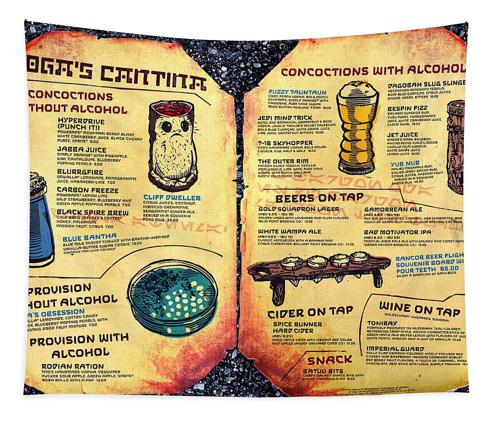 Oga's Cantina Bar Menu Tapestry featuring the photograph Oga's Cantina complete bar menu by David Lee Thompson