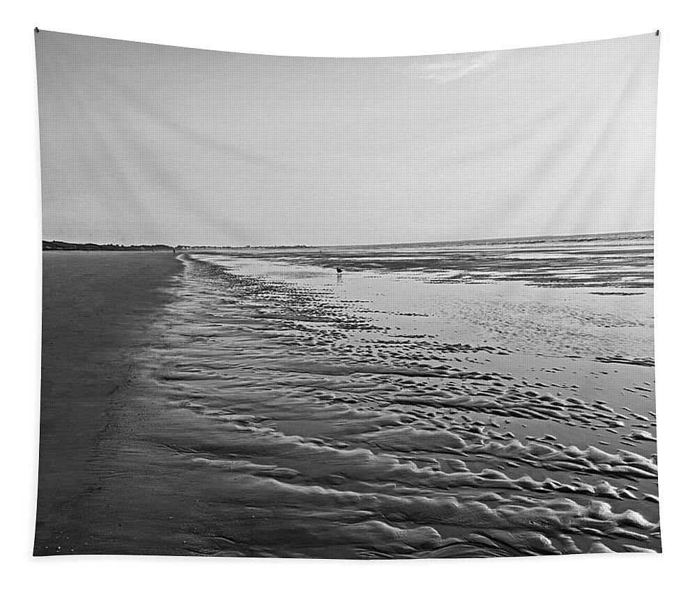 Ogunquit Tapestry featuring the photograph Ogunquit Beach Sand Patterns Ogunquit Maine Sunrise Black and White by Toby McGuire