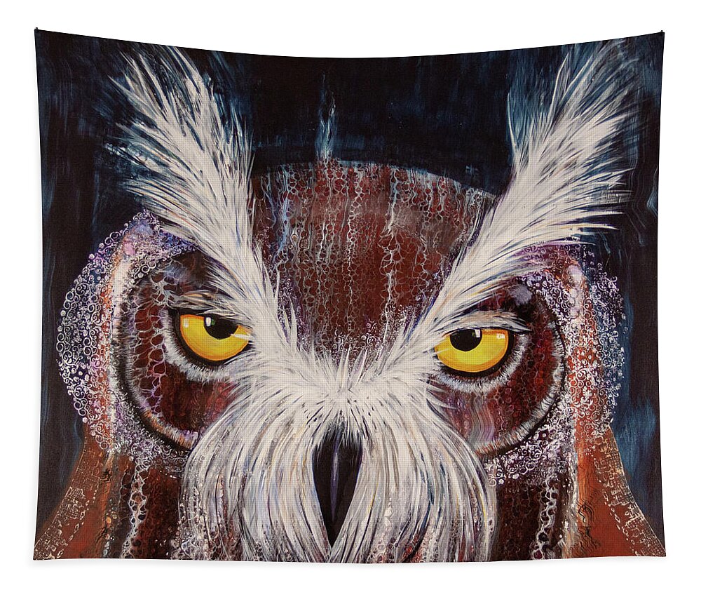 Owl Tapestry featuring the painting OL Sam by Laurel Bahe
