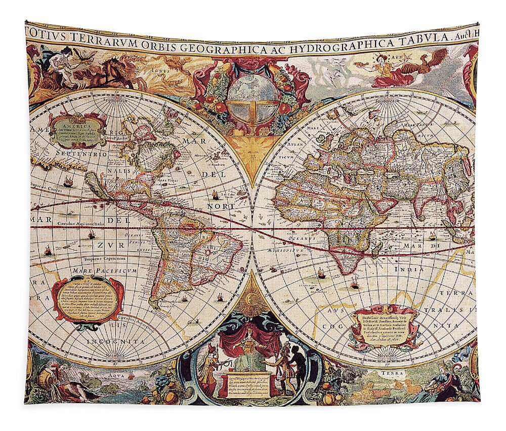 Classical Maps Tapestry featuring the painting Old Cartographic Map by Rolando Burbon