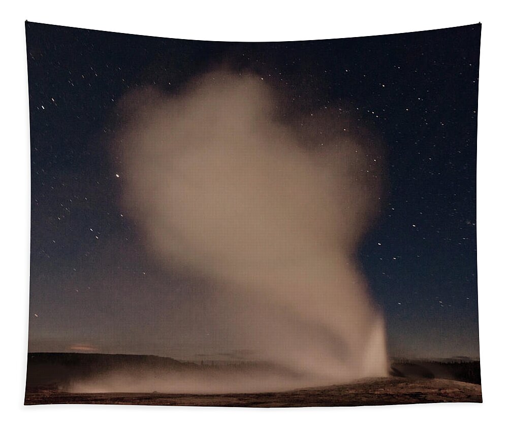 Steam Tapestry featuring the photograph Old Faithful at Night by John Christopher