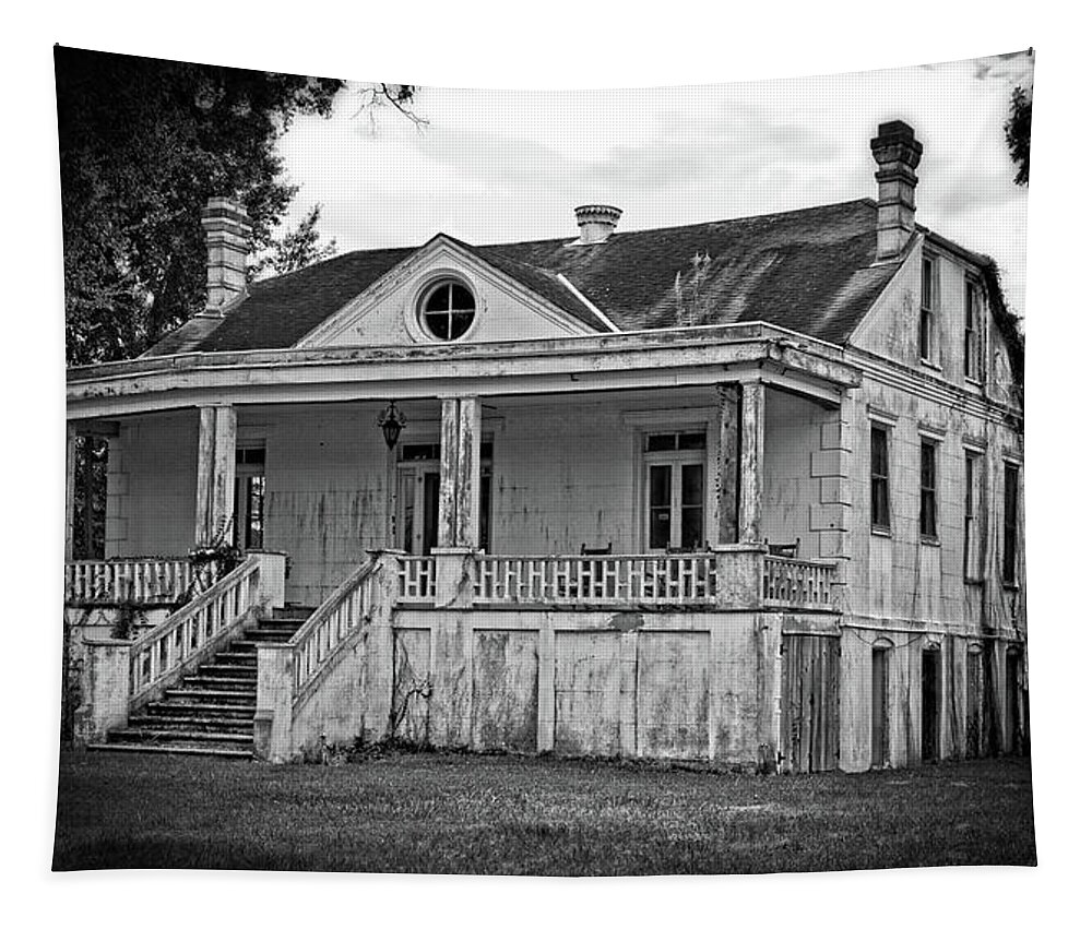 Old House Tapestry featuring the photograph Old house Black and White by Maggy Marsh