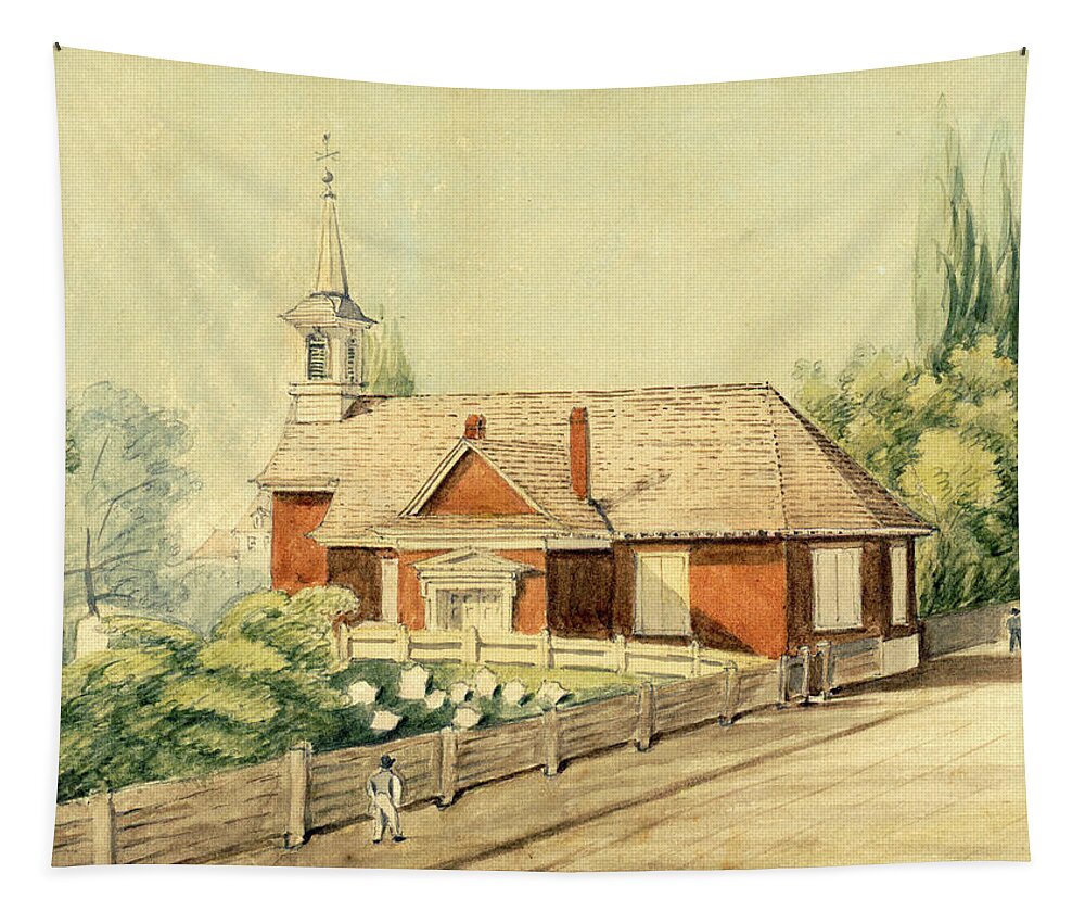 Old Swedes' Church Tapestry featuring the drawing Old Swedes' Church, Southwark, Philadelphia by William Breton