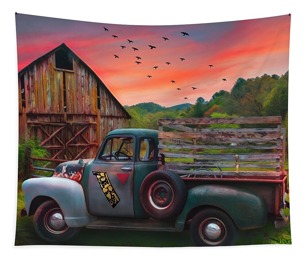 1947 Tapestry featuring the photograph Old Truck at the Barn Watercolors Painting with Logo by Debra and Dave Vanderlaan