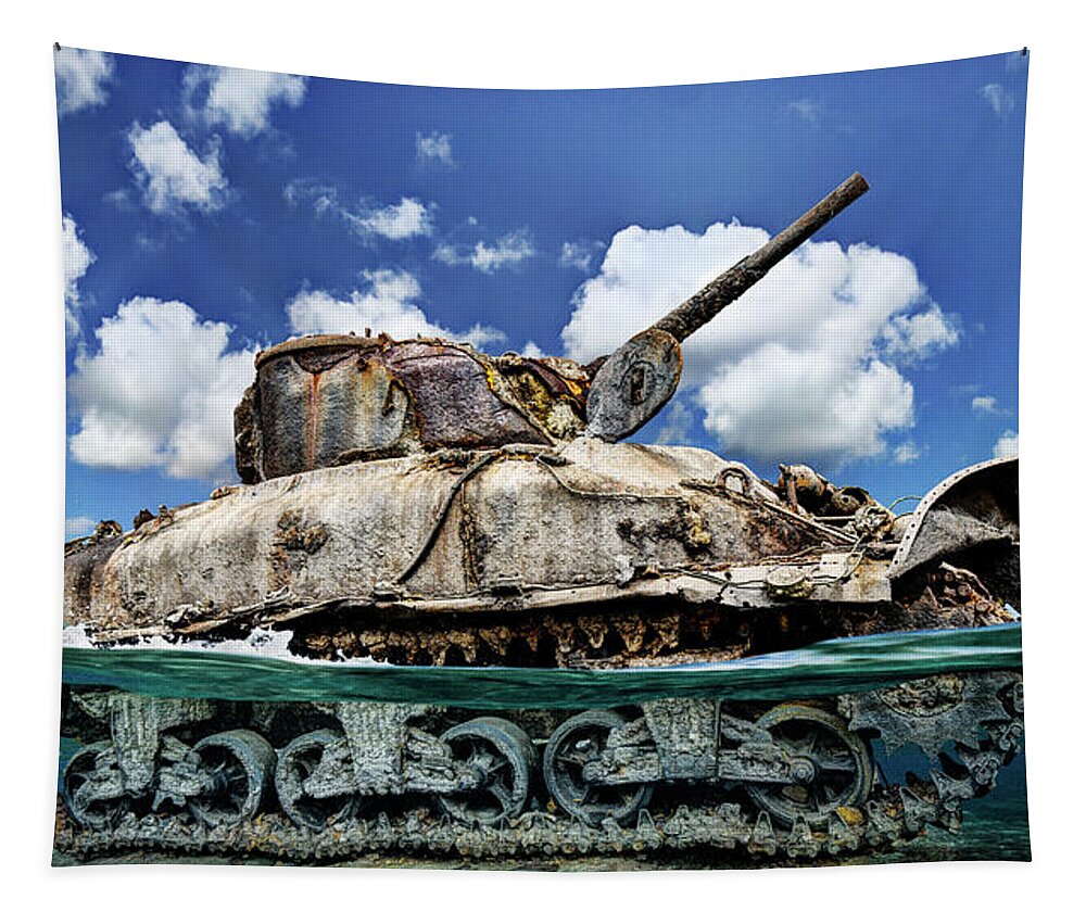 M4 Tapestry featuring the photograph Omaha Beach DD Sherman Tank by Weston Westmoreland