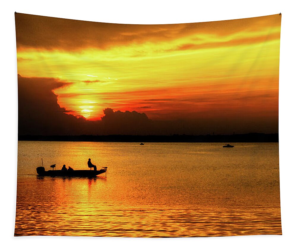 Sunset Tapestry featuring the photograph On the Lake at Sunset by Christopher Holmes