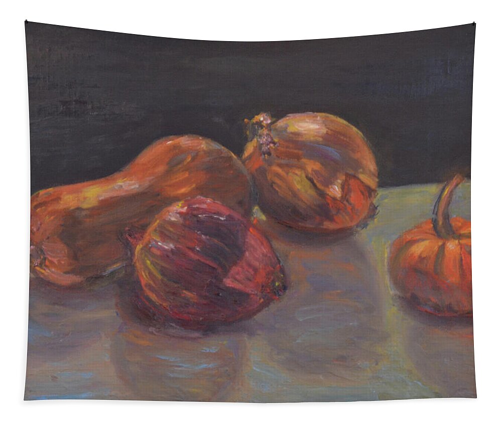 Still Life Tapestry featuring the painting Onions and Squash by Beth Riso