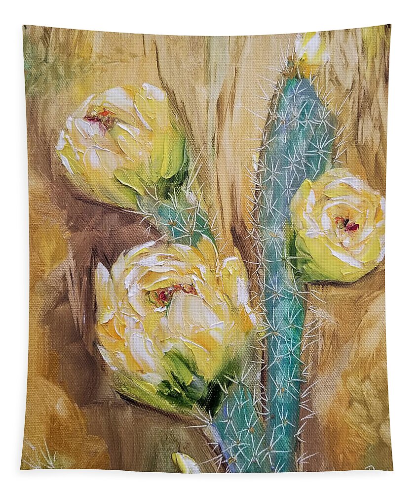 Cactus Tapestry featuring the painting Only the Beginning by Judith Rhue