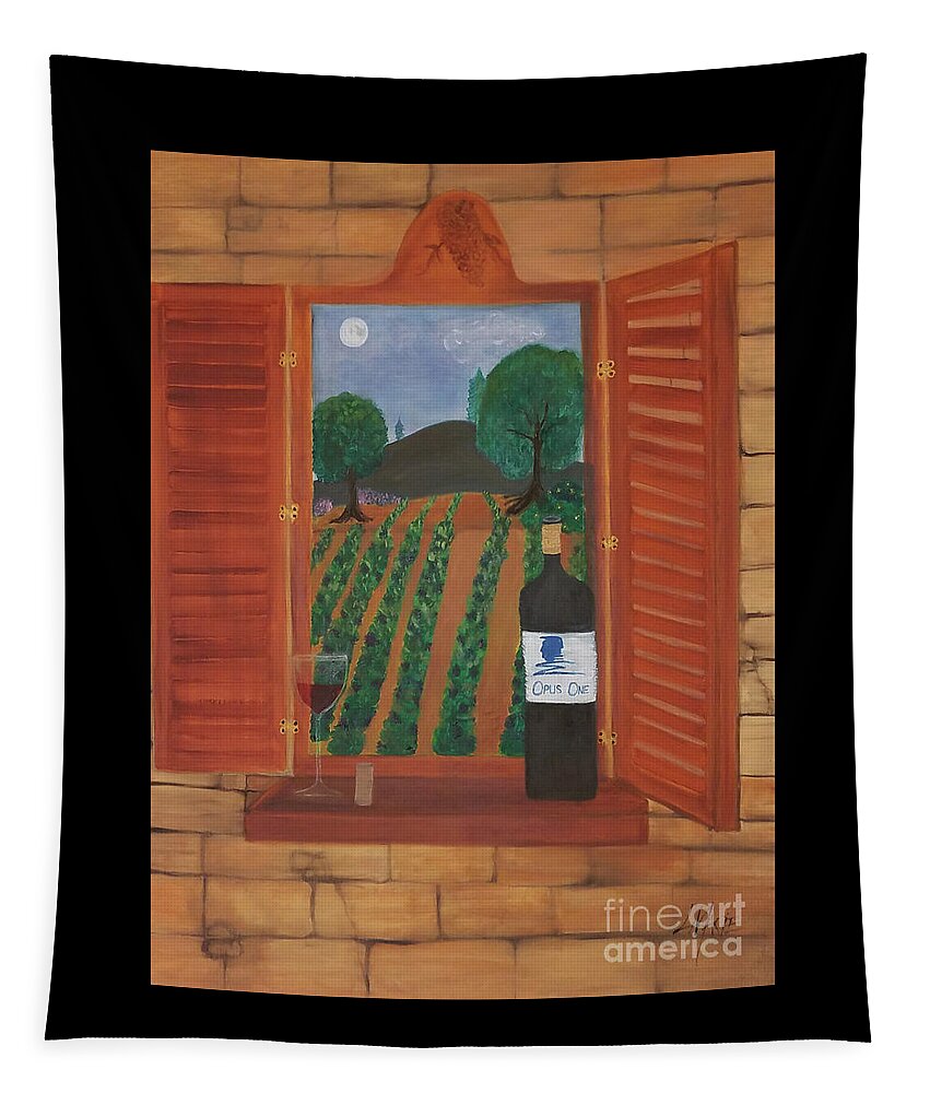 Wine Tapestry featuring the painting Opus One Napa Sonoma by Artist Linda Marie