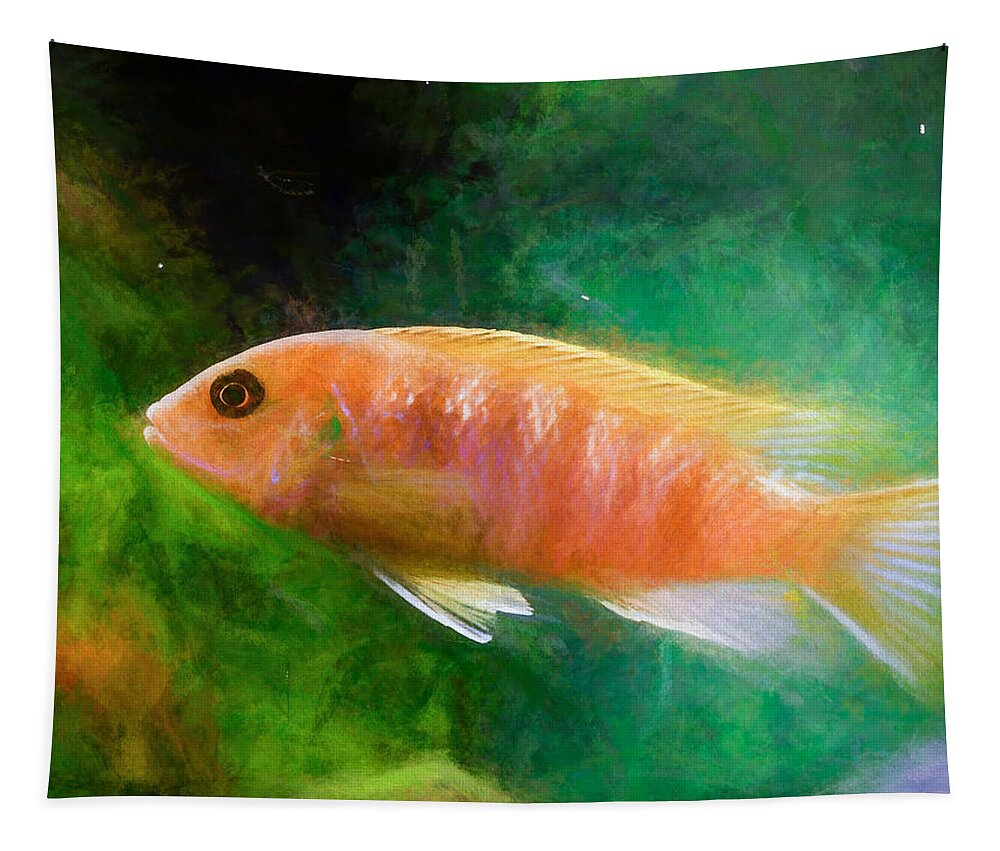 African Cichlid Tapestry featuring the digital art Orange Cichlid Chalk Smudge by Don Northup
