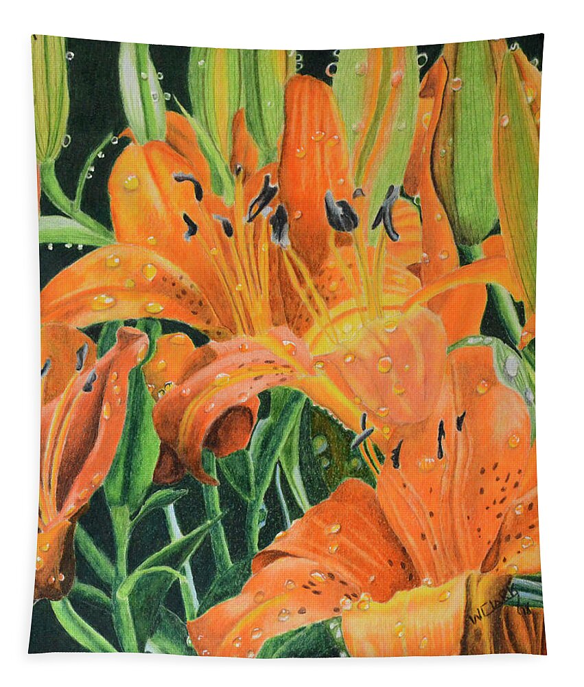 Color Pencil Tapestry featuring the painting Orange Lilly's by Wade Clark