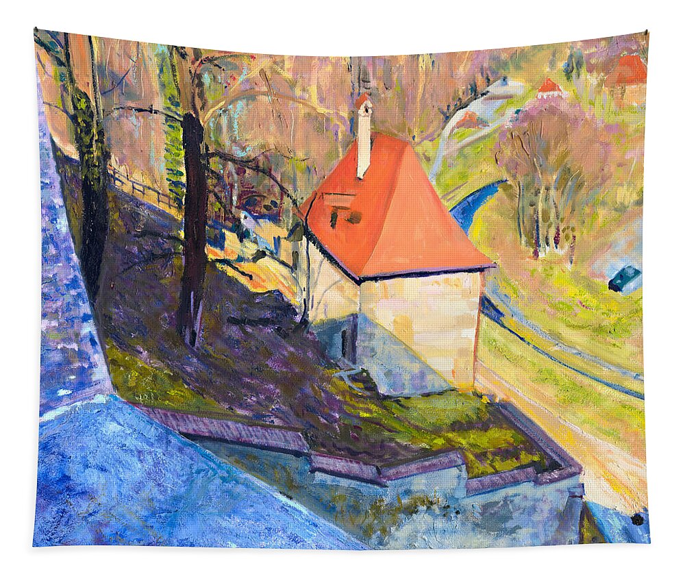 Castle Tapestry featuring the painting Orange Roof by David Randall