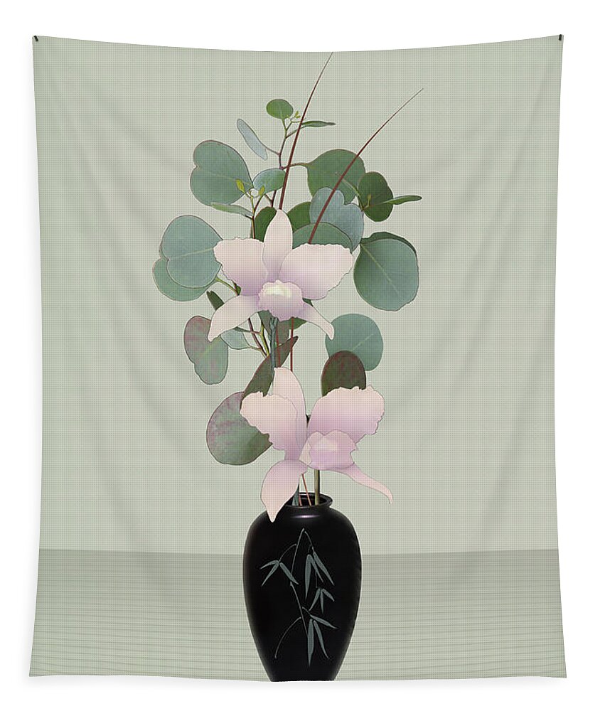 Flowers Tapestry featuring the digital art Orchid and Eucalyptus by M Spadecaller