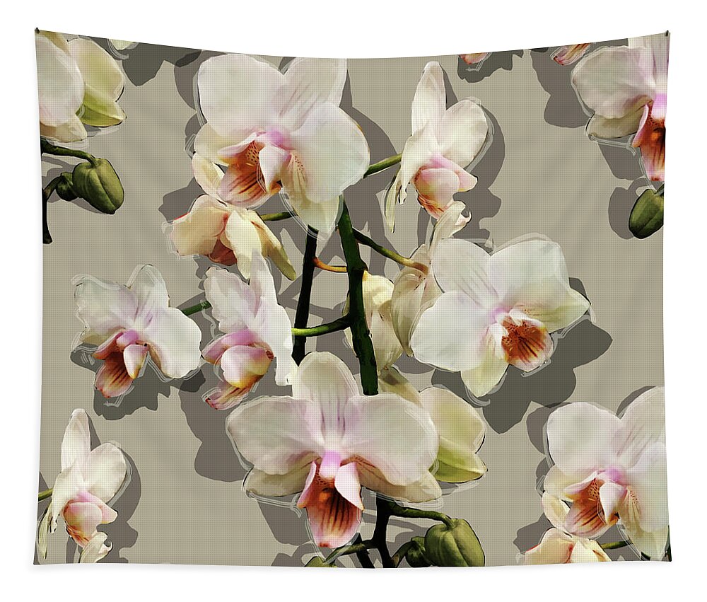 Glory Tapestry featuring the mixed media Orchids - on cream by BFA Prints