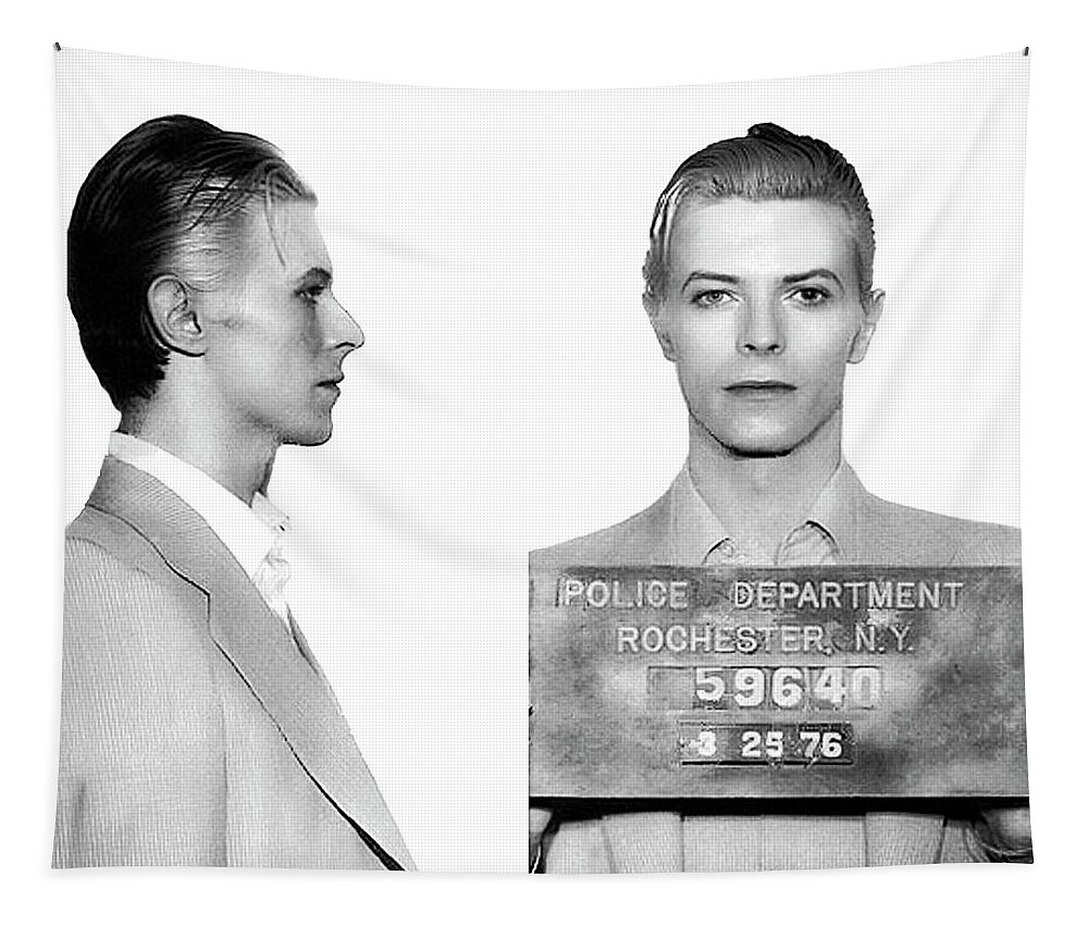 David Tapestry featuring the photograph Original David Bowie Mugshot 1976 by Doc Braham
