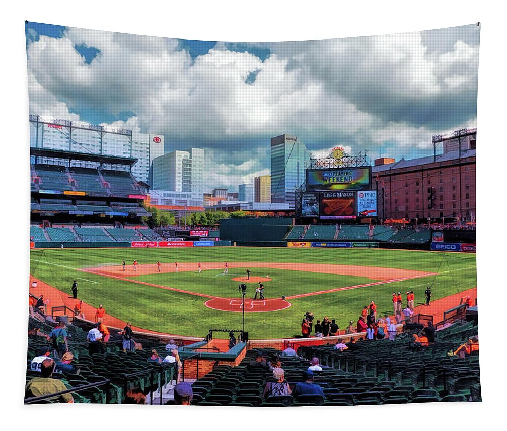 Oriole Park Tapestry featuring the painting Oriole Park Baltimore Orioles Baseball Ballpark Stadium by Christopher Arndt