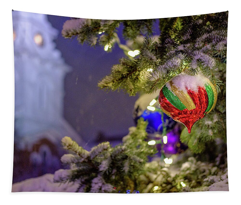 Christmas Tapestry featuring the photograph Ornament, Market Square Christmas Tree by Jeff Sinon