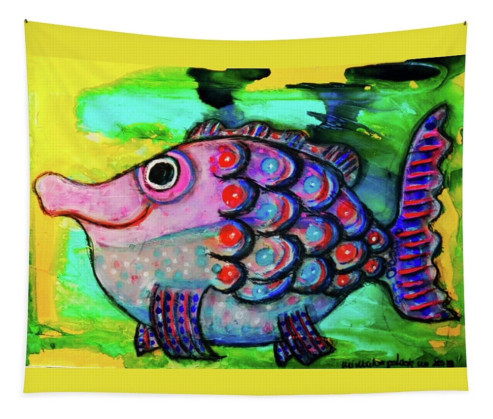 Fish Tapestry featuring the mixed media Oscar The Nosefish by Mimulux Patricia No