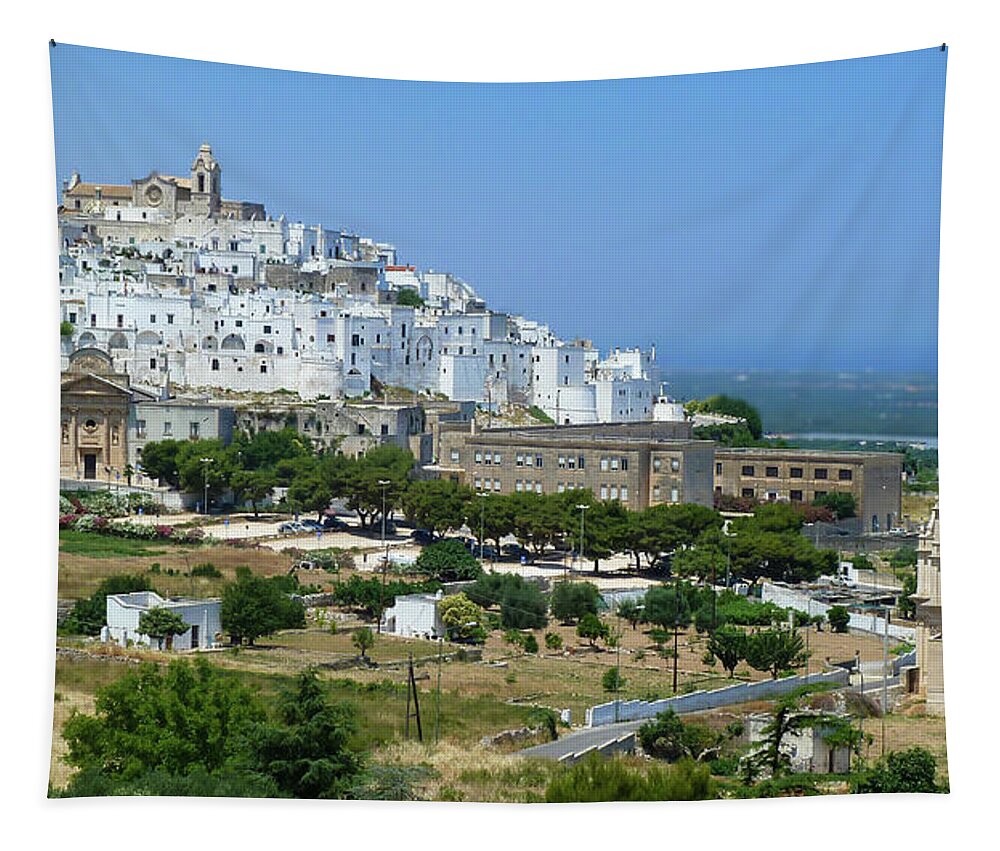 Ostuni Tapestry featuring the photograph Ostuni Italy Skyline by Norma Brandsberg