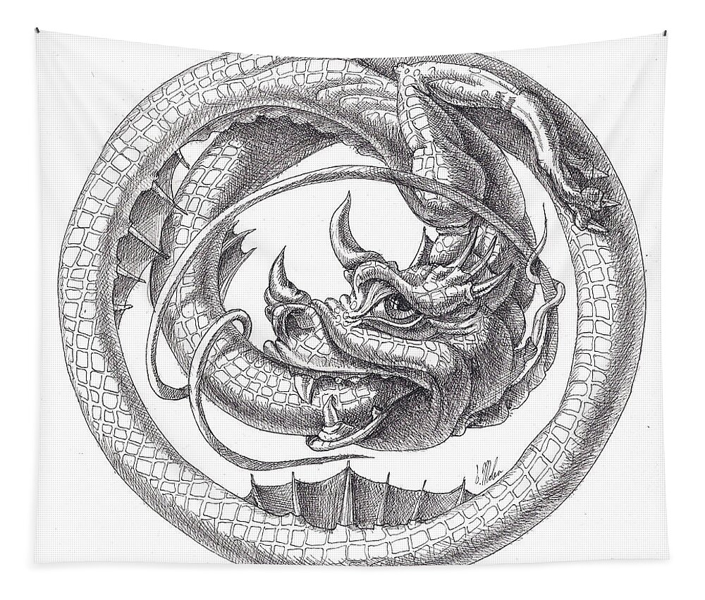 Figure Tapestry featuring the drawing Ouroboros by Victor Molev