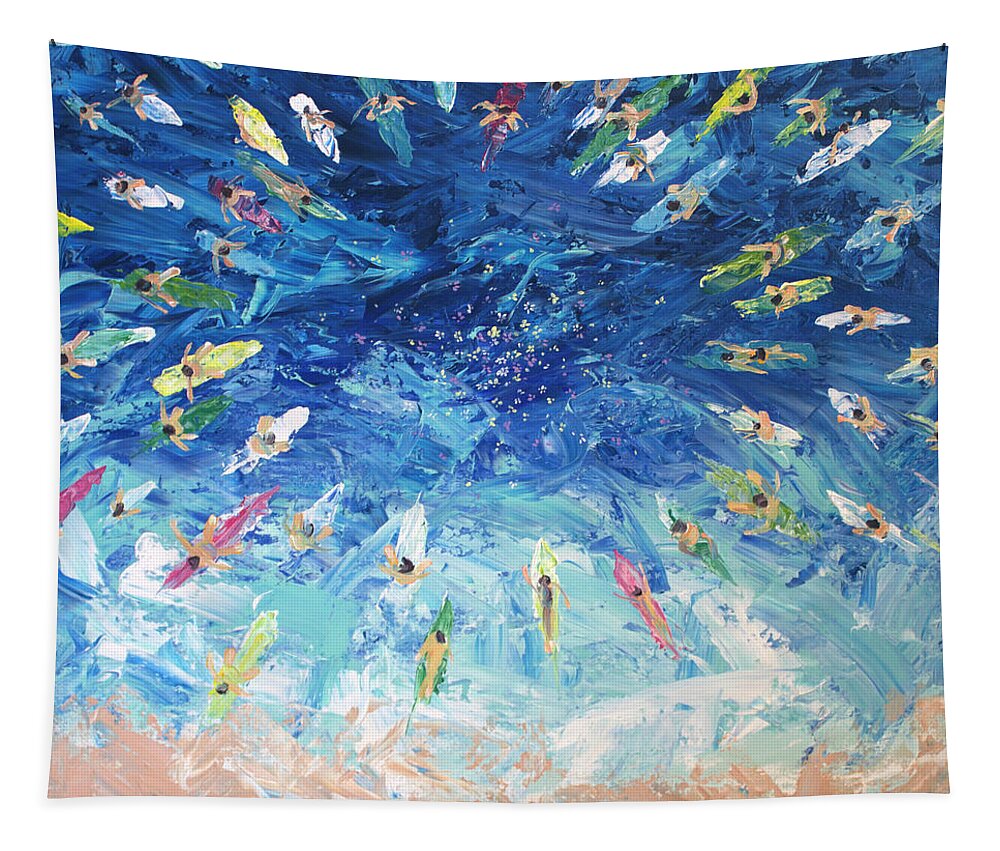 Surf Tapestry featuring the painting Paddle Out by William Love
