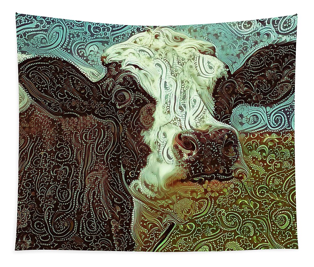 Paisley Cow Tapestry featuring the photograph Paisley Cow at Pasture by Peggy Collins