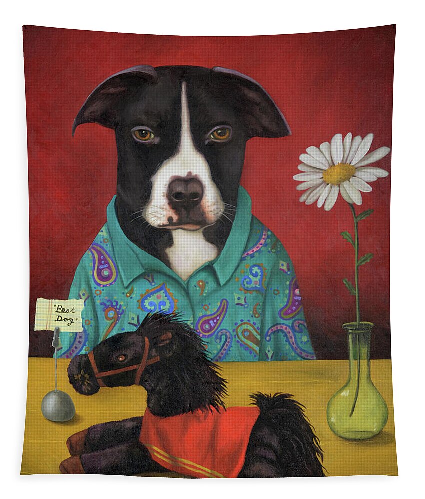 Pit-bull Tapestry featuring the painting Pajama Pup by Leah Saulnier The Painting Maniac