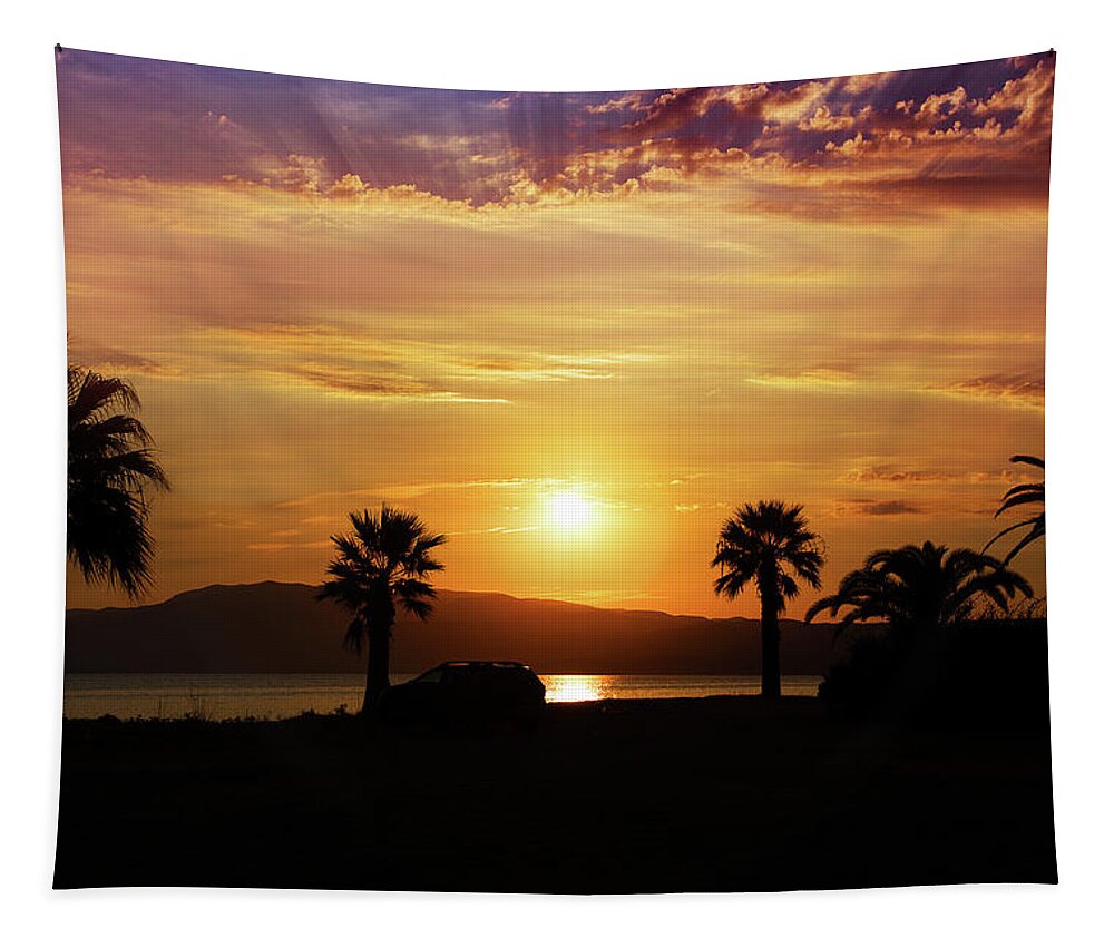 Landscape Tapestry featuring the photograph Palm Beach in Greece by Milena Ilieva