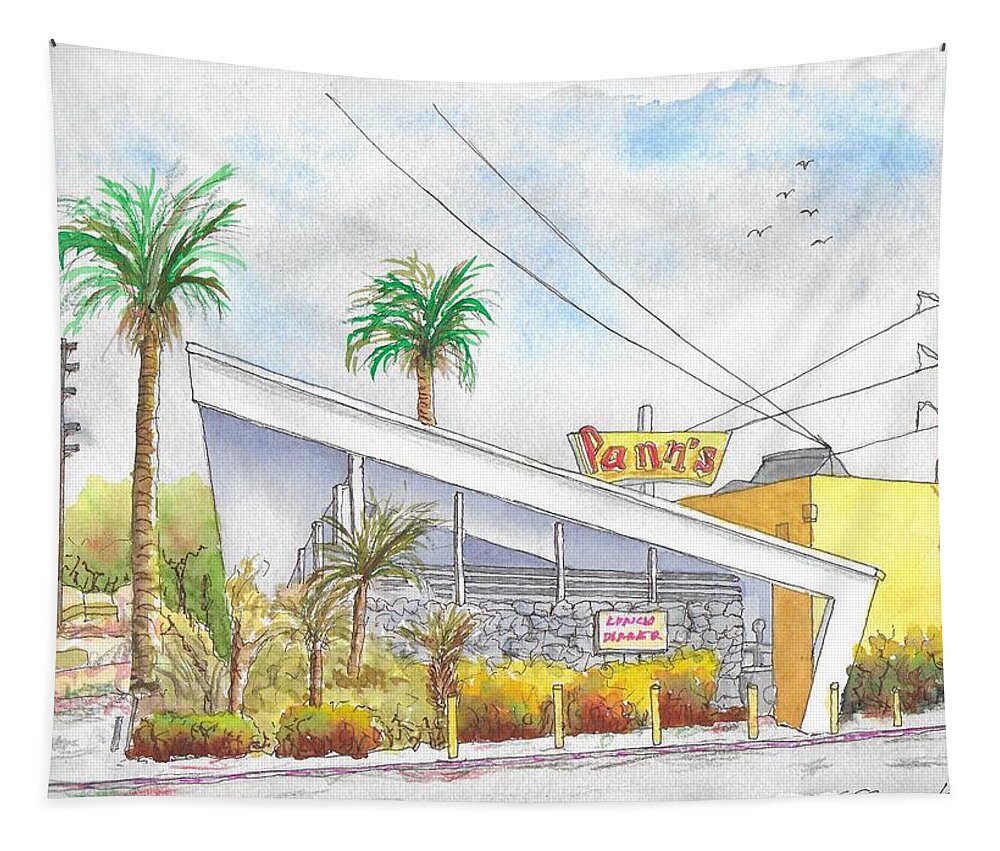 Pans Coffee Shop Tapestry featuring the painting Pann's Coffee Shop in La Cienega Blvd., Inglewood, California by Carlos G Groppa