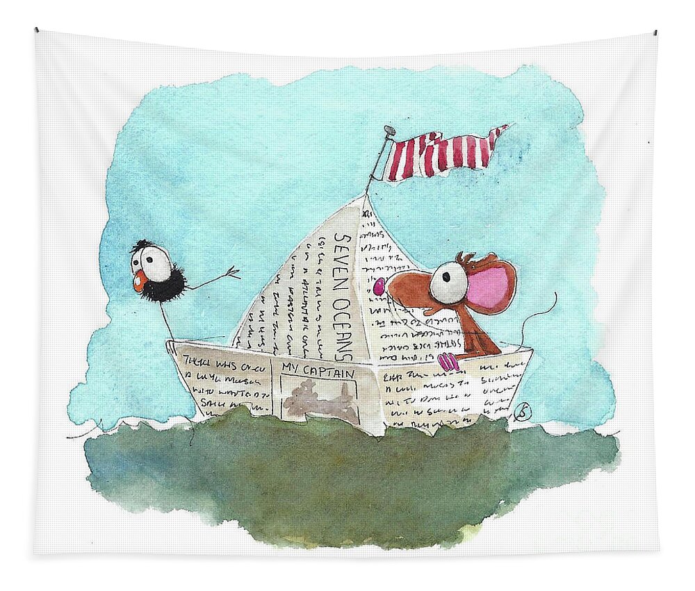 Mouse Tapestry featuring the painting Paper Sails by Lucia Stewart