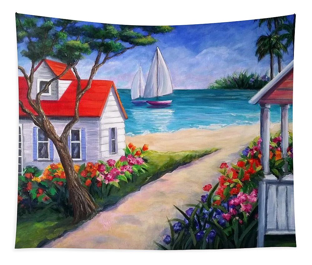 Sailboats Tapestry featuring the painting Paradise by Rosie Sherman