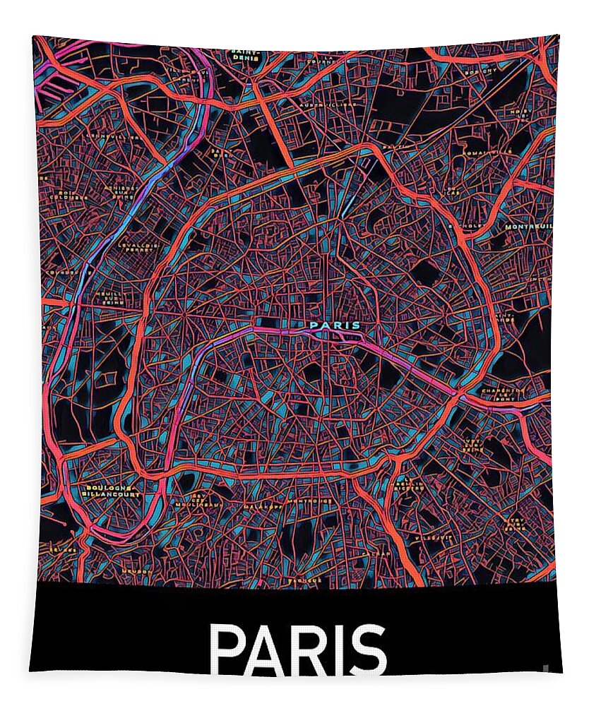 Paris Tapestry featuring the digital art Paris City Map by HELGE Art Gallery