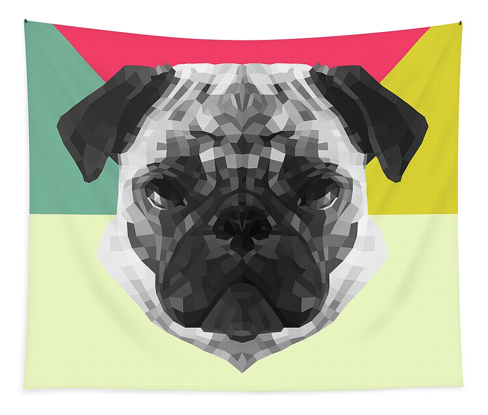 Pug Tapestry featuring the digital art Party Pug by Naxart Studio