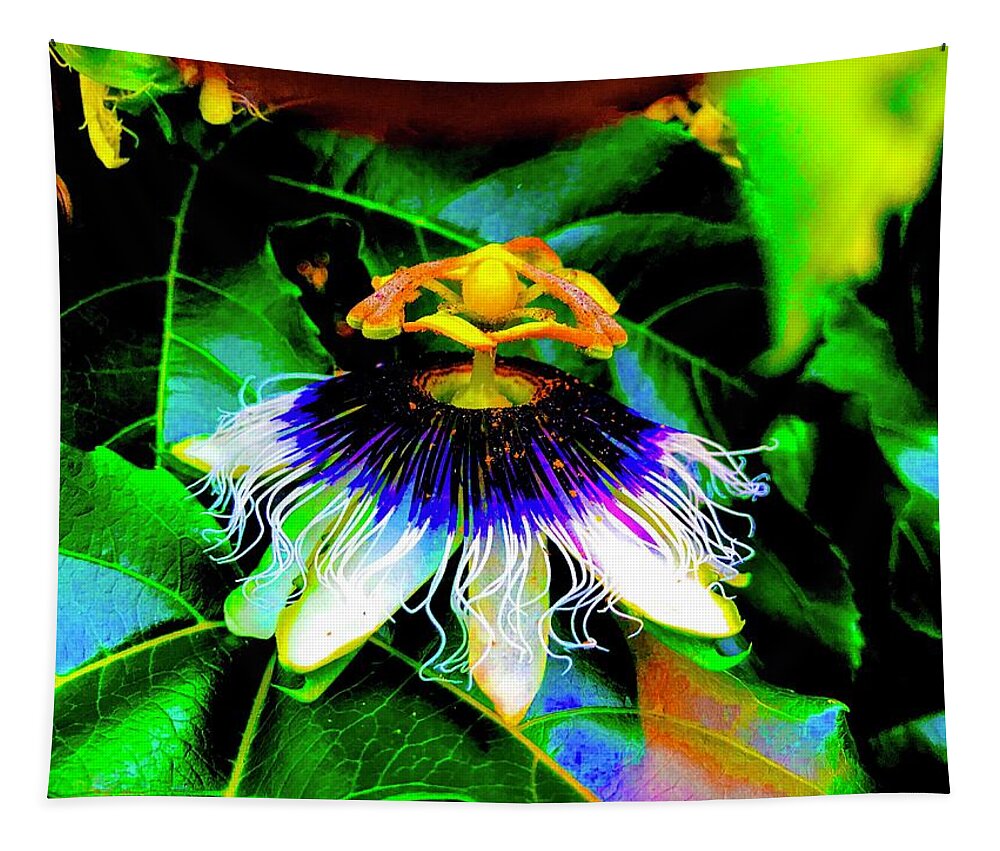 #flowersofaloha #passionflowerforpeleinmoonlightaglow #passionflower #passionflowerforpele ##pele #hawaii Tapestry featuring the photograph Passion Flower for Pele in Moonlight Aglow by Joalene Young