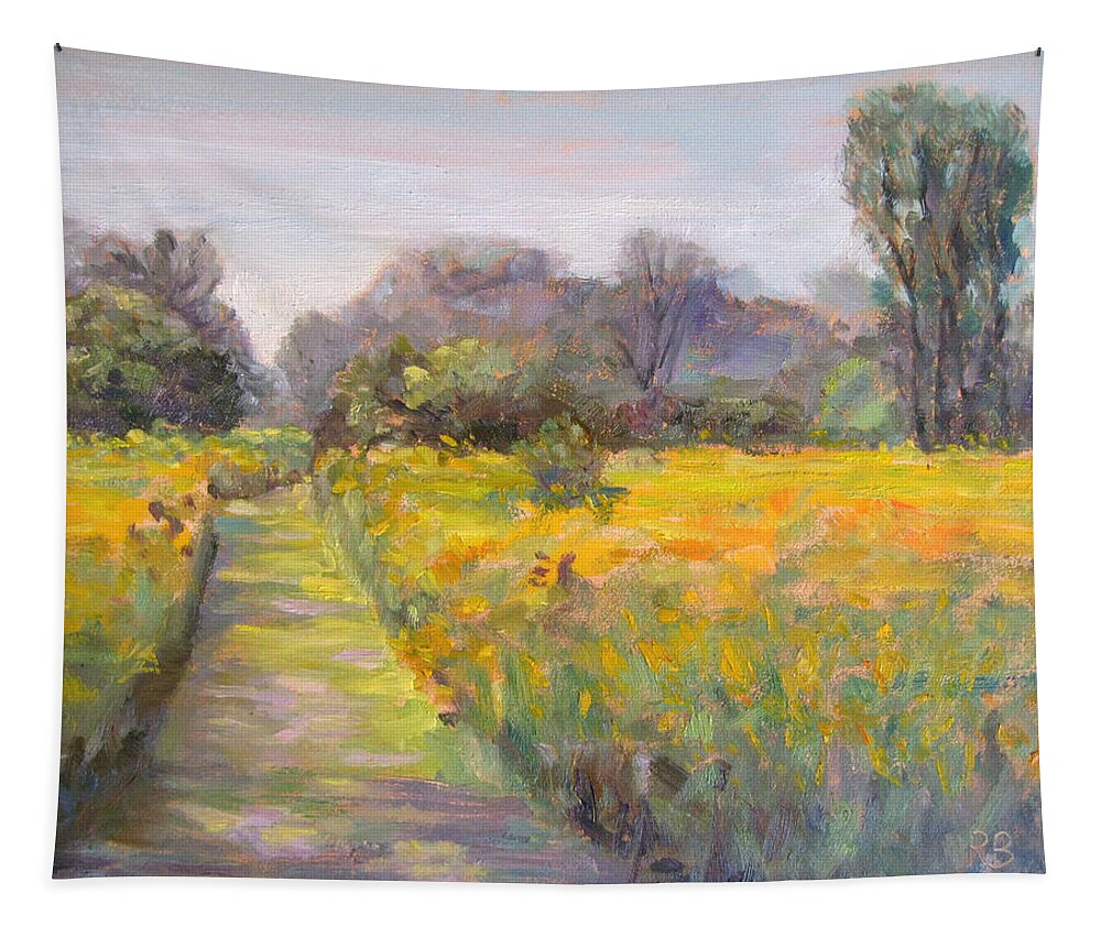 Sky Tapestry featuring the painting Path in the Prairie by Robie Benve